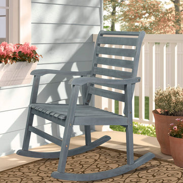 Carey Modern Slat-Back 300-Lbs Support Acacia Wood Patio Outdoor Rocking Chair - JONATHAN Y